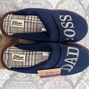 NEW Mens Slippers Dluxe By Dearfoams "Dad Boss" Navy Blue Small 7-8